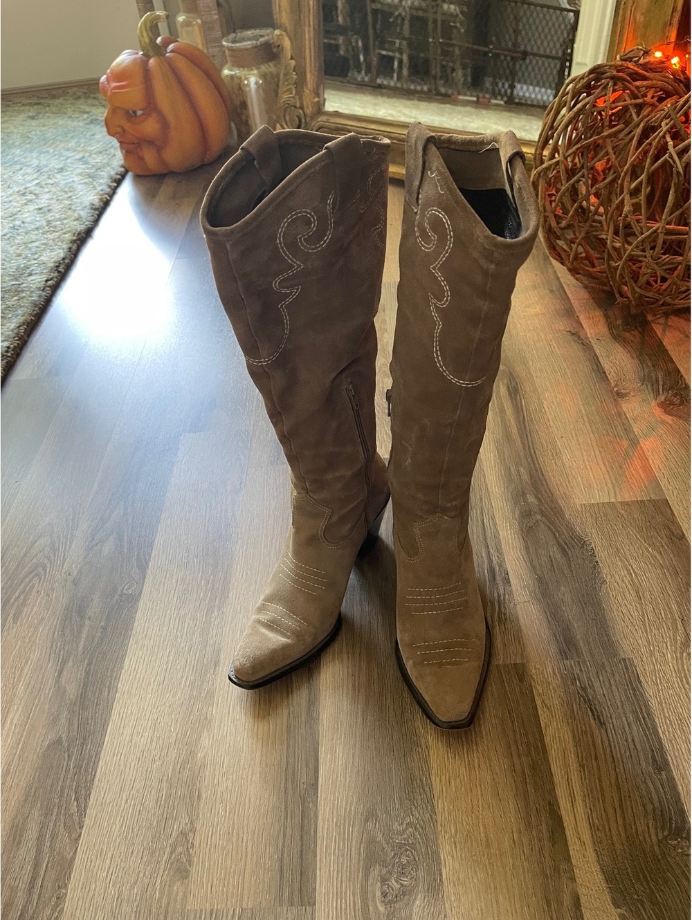 Via Spiga Suede Western Knee-High Boots with Block Heel